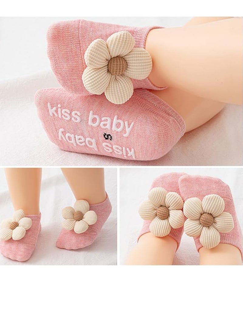 Gonice 4Packs Baby Girls Socks,Flower Non-Slip Grips for Babies Toddler Princess Low Cut Ankle Socks for Girls - Image 2